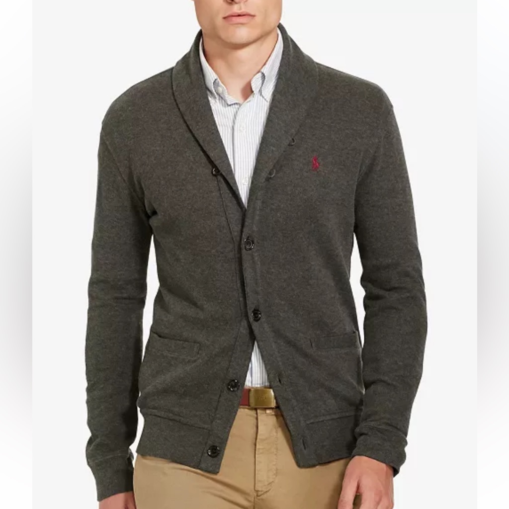 Polo Ralph Lauren Gray Heather Luxury Jersey Soft Shawl Cardigan Size Large